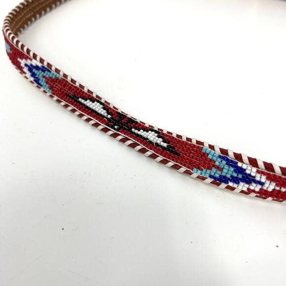 Vintage Hong Kong Native American Beaded Tooled Leather Belt Size 38 - Picture 4 of 7